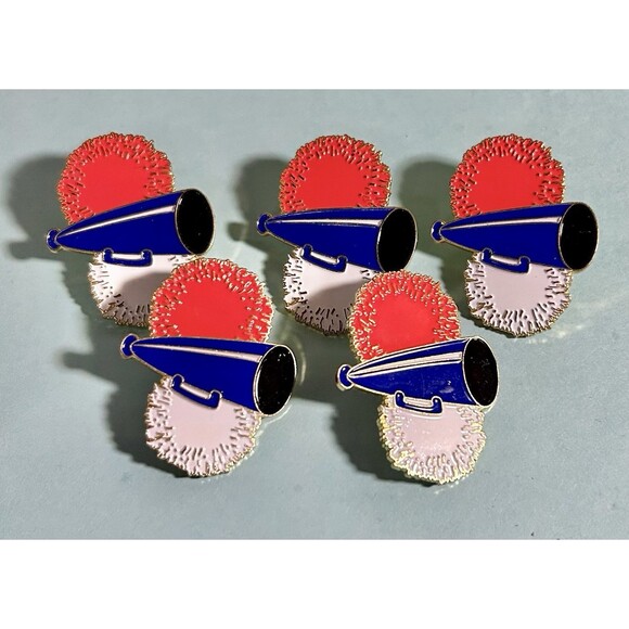 Lot of 5 Cheerleading Megaphone & Pom Poms Lapel Pins by Crown Awards - Picture 1 of 2